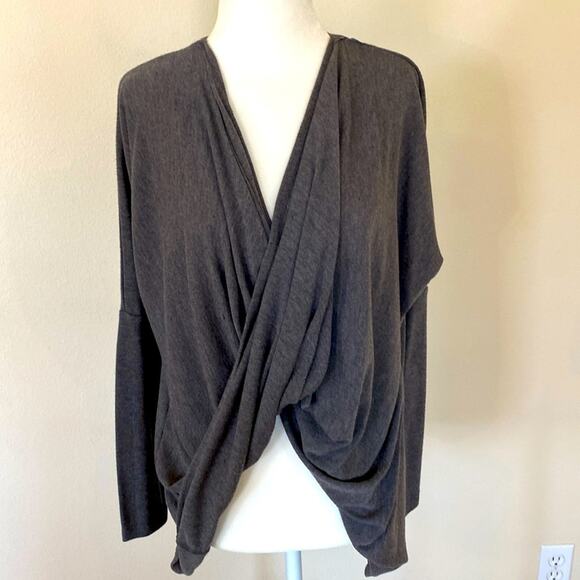 For Cynthia wrap knit top gray grey S - Picture 1 of 6